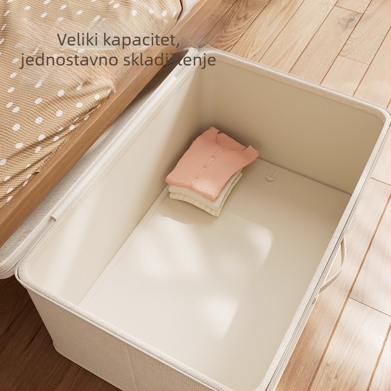 Kutija za skladištenje od pamuka i lana sa poklopcem za odjeću i pokrivače, sklopivi organizator garderobe