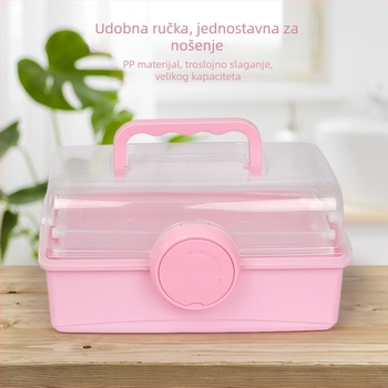 Prijenosna prozirna kutija za pohranu namijenjena studentima umjetnosti, sklopivi trostupanjski organizator za šminku i manikuru