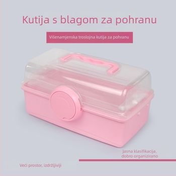 Prijenosna prozirna kutija za pohranu namijenjena studentima umjetnosti, sklopivi trostupanjski organizator za šminku i manikuru
