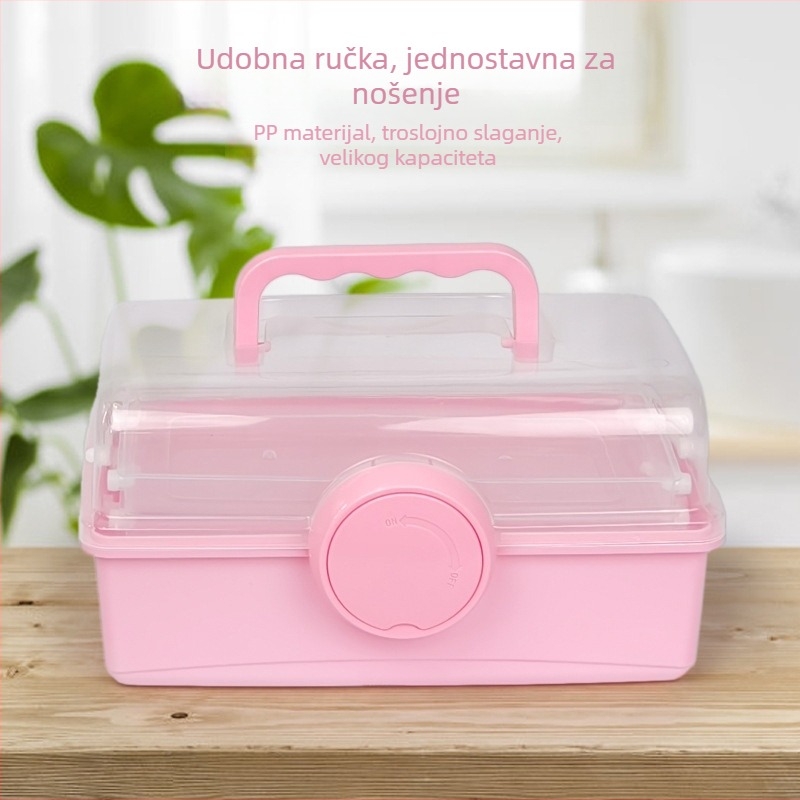 Prijenosna prozirna kutija za pohranu namijenjena studentima umjetnosti, sklopivi trostupanjski organizator za šminku i manikuru