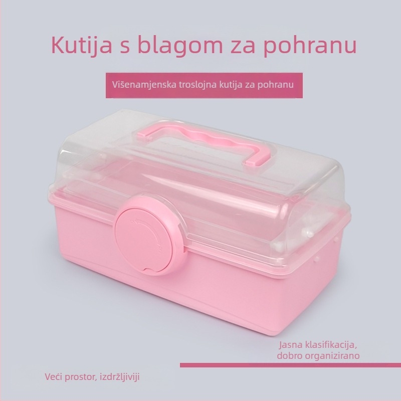 Prijenosna prozirna kutija za pohranu namijenjena studentima umjetnosti, sklopivi trostupanjski organizator za šminku i manikuru