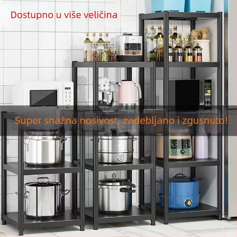 Crni kuhinjski stalak od karbonskog čelika, višeslojni, za mikrovalnu pećnicu i kućno skladištenje