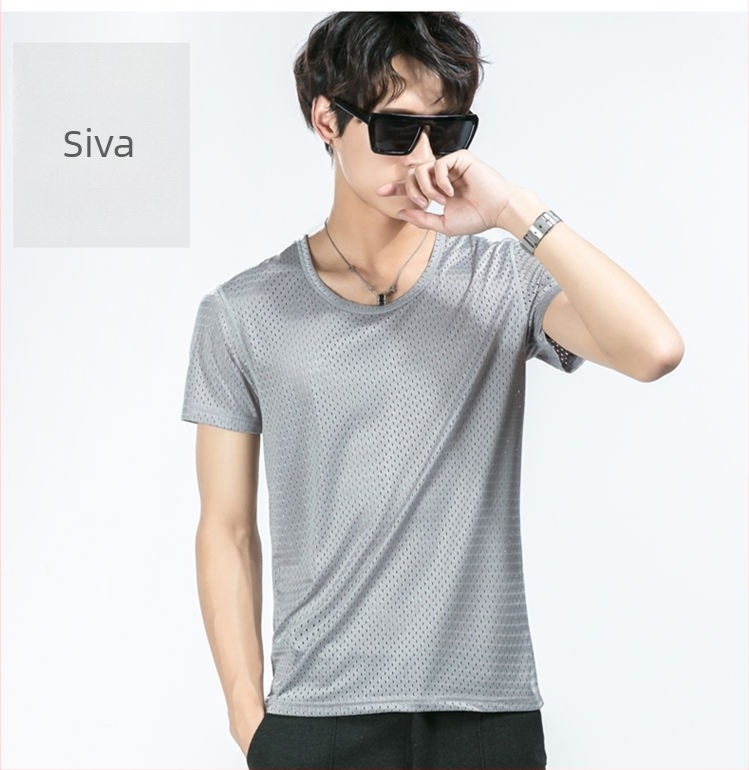 Muški T-shirt od Ice Silk mrežaste tkanine, kratki rukavi, brzo sušenje, širok kroj, sportska baza