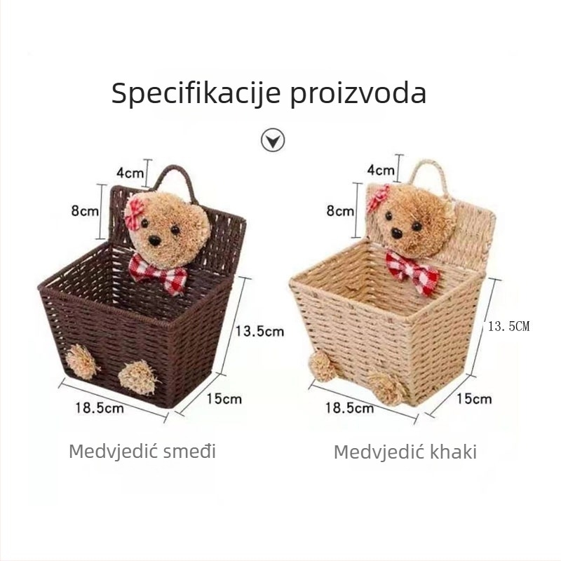 Kućni zidni koš za pohranu, koš u obliku medvjeda od ratana, pleteni dekorativni organizator za grickalice i kozmetiku