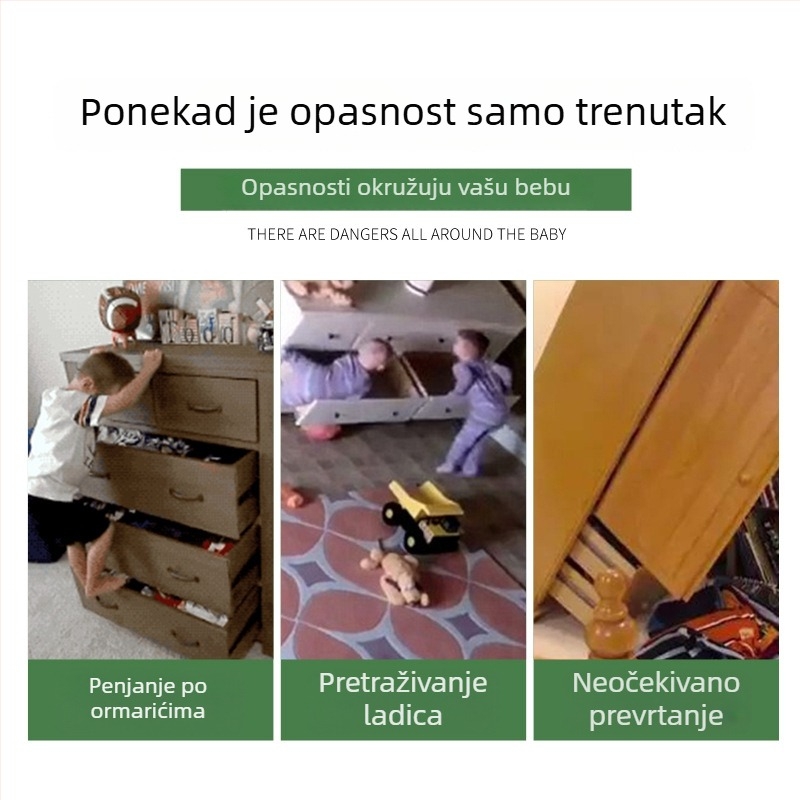 Stabilizator namještaja protiv prevrtanja za ormariće, TV-stativ, police i garderobu – montaža bez bušenja