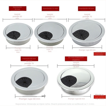 Okrugli plastični poklopac za kabelske rupe promjera 50/53/60 mm, za uredske stolove i konferencijske stolove
