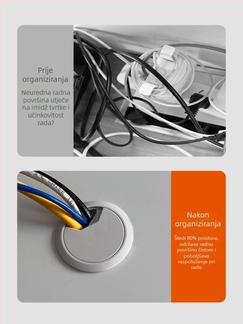 60 mm poklopac otvora za kabel za stolove, TV ormariće i konferencijske stolove – dekorativno upravljanje kabelima