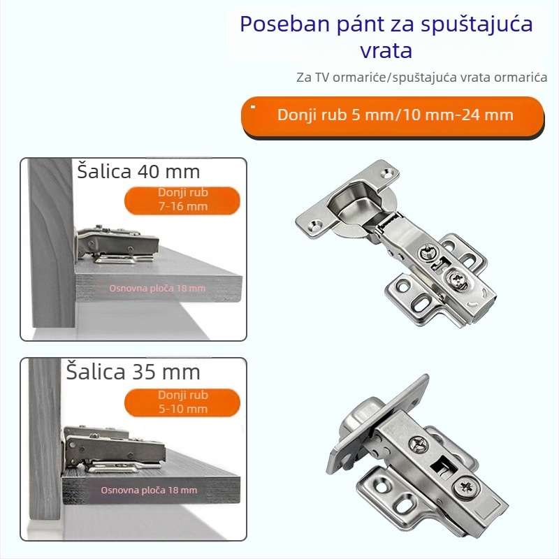 Televizijski ormar s preklopnim vratima, produženje vrata 1 cm, dimenzije 7/10/24 mm, potpuno pokriveni dvostrani paneli, 25 mm šarke s mekim zatvaranjem