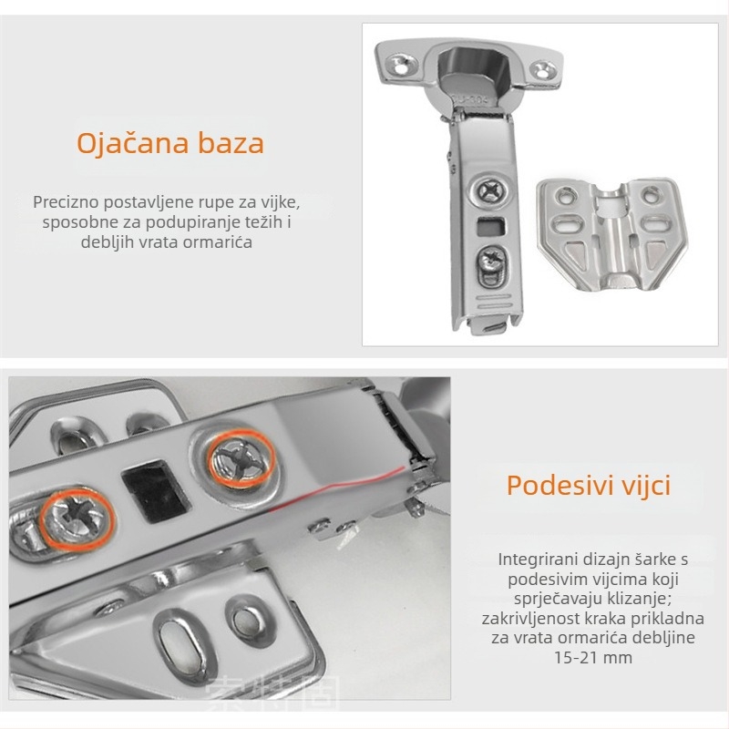 Šarka za vrata ormara od nehrđajućeg čelika, odvojiva, hidraulni tiši amortizer, 304, moderni minimalistički dizajn