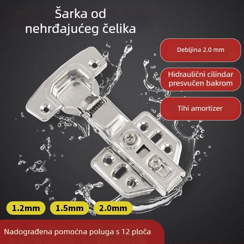 Šarka za vrata ormara od nehrđajućeg čelika, odvojiva, hidraulni tiši amortizer, 304, moderni minimalistički dizajn