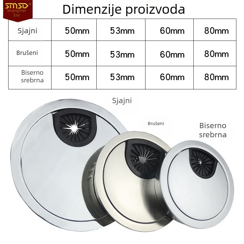 Kutija za provlačenje kablova na radnom stolu od cinkovog legura, višenamjenska kutija za kabelske žice s kružnim otvorom