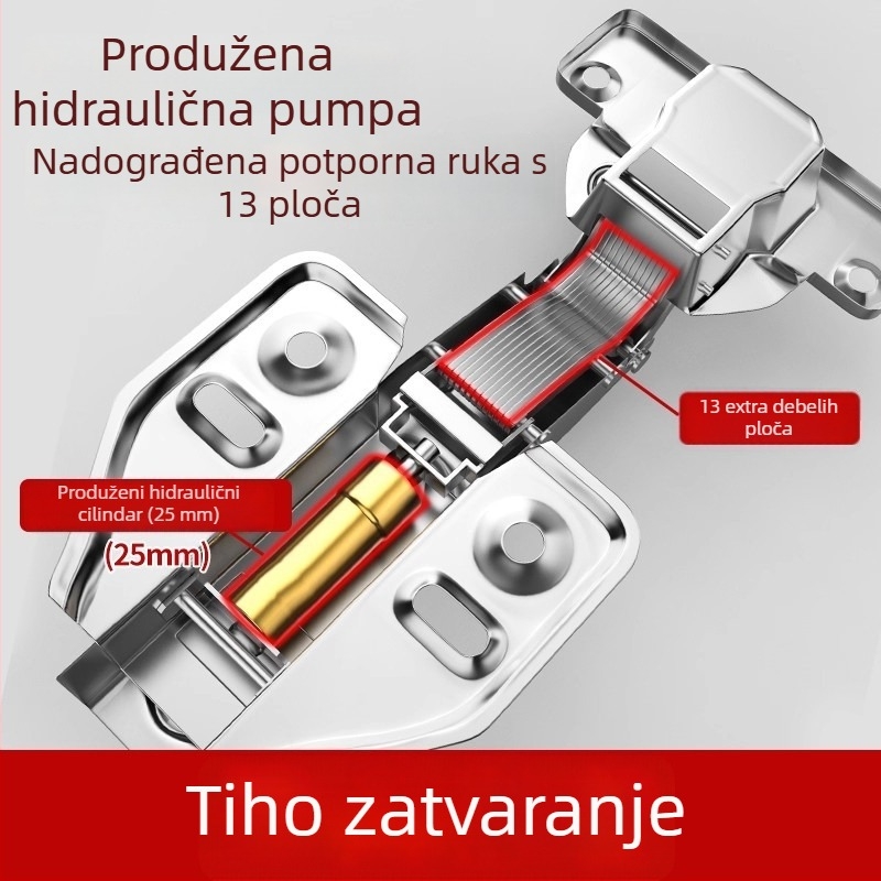 Šarka od nehrđajućeg čelika 304, debljine 2,0 mm, za vrata ormara i garderobe, s hidrauličkim amortizerom, model ZH-699