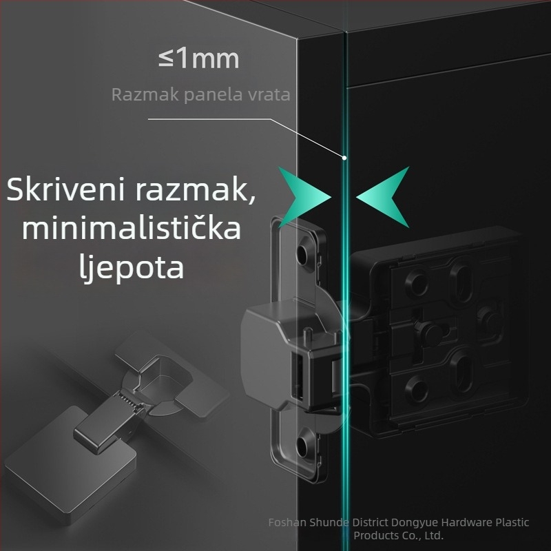 Šarnir s amortizerom, trostupanjski s nultim kutem, grafitno-siva boja, za vrata ormara i garderobe, pogodan za debele i tanke ploče