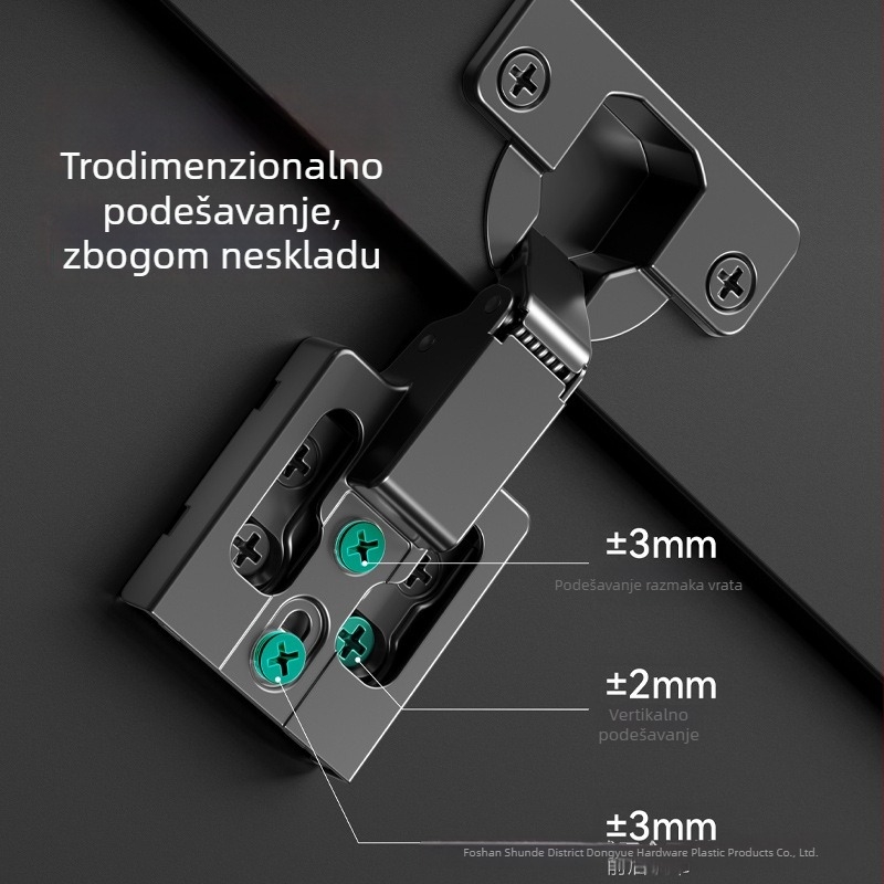 Šarnir s amortizerom, trostupanjski s nultim kutem, grafitno-siva boja, za vrata ormara i garderobe, pogodan za debele i tanke ploče