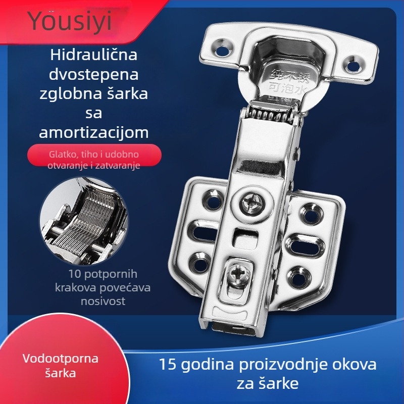Prilagođeni šarniri za vrata ormarića od nehrđajućeg čelika s tlumičem, hidraulik, debeli, dvostupanj