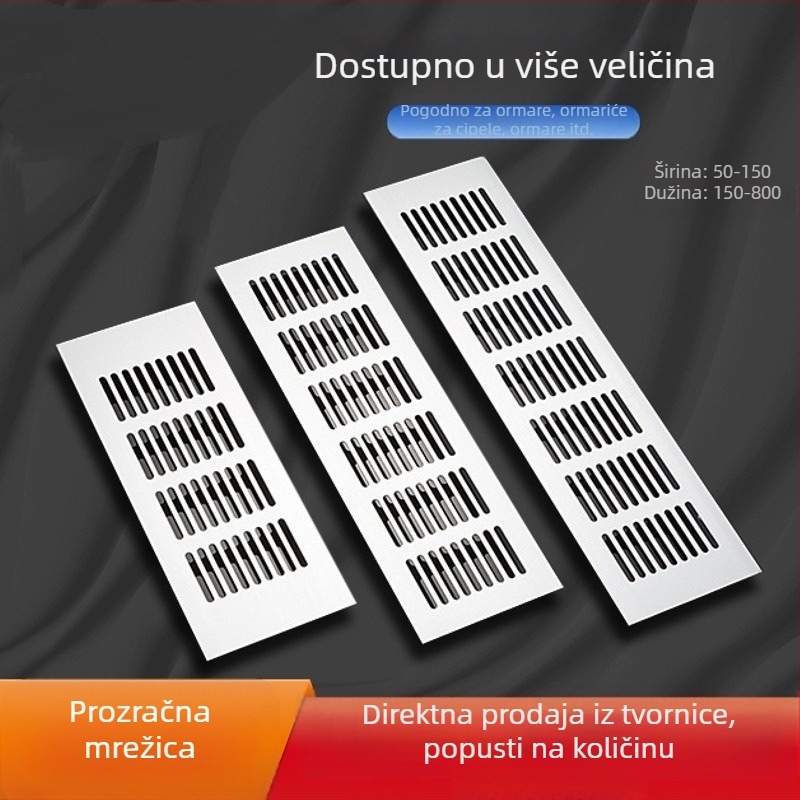 Poklop za ventilaciju ormarića od aluminijske legure s pravokutnim dišnim otvorima, dekorativna mreža za ormariće i ormariće za cipele