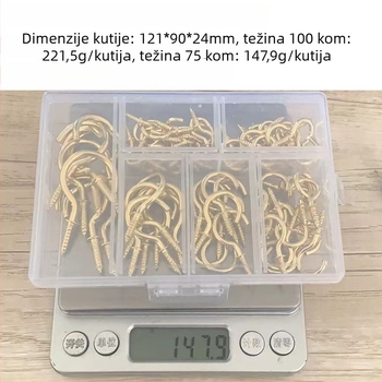 Kuka za čaše s vijcima za ormar, kutija, 110/75 kom, 6 veličina, 3 boje, profesionalni komplet kukica