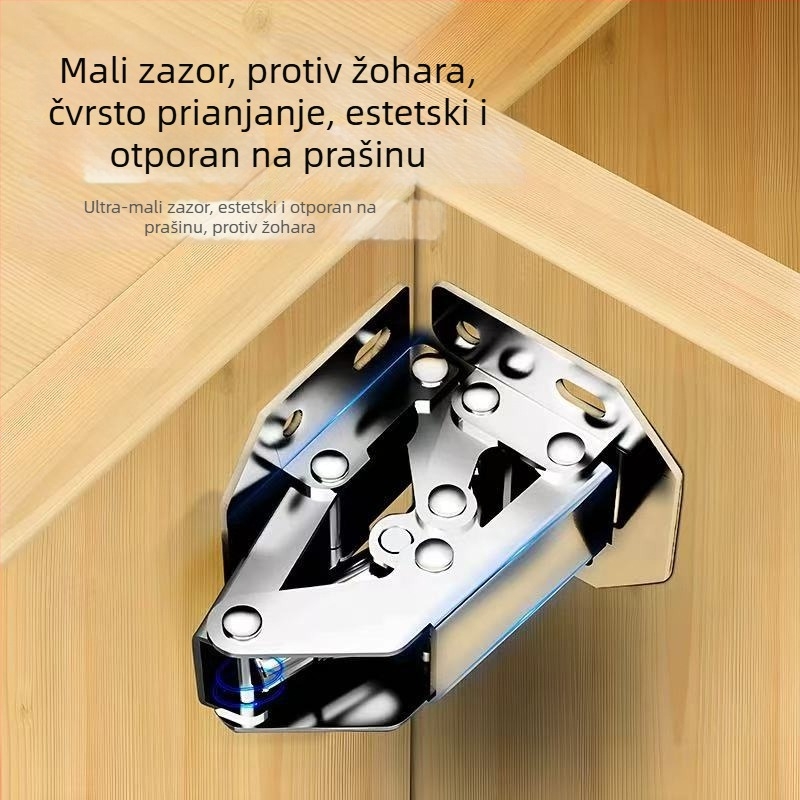 Šarke za vrata ormarića bez rupa s hidrauličkim tlumenjem i oprugom, nehrđajući čelik, sklopni hardver za garderobu