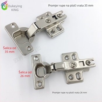 Šarka s hidraulskim tlom, otvor 26 mm, mini ormarić vrata, uski okvir vrata, veliki zakrivljeni šarki