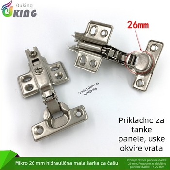 Šarka s hidraulskim tlom, otvor 26 mm, mini ormarić vrata, uski okvir vrata, veliki zakrivljeni šarki