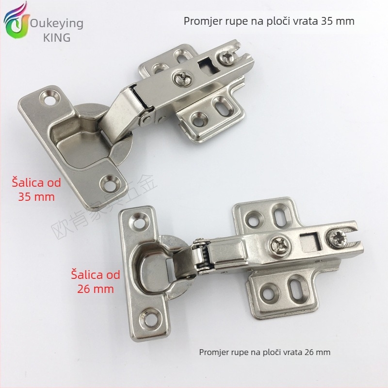 Šarka s hidraulskim tlom, otvor 26 mm, mini ormarić vrata, uski okvir vrata, veliki zakrivljeni šarki