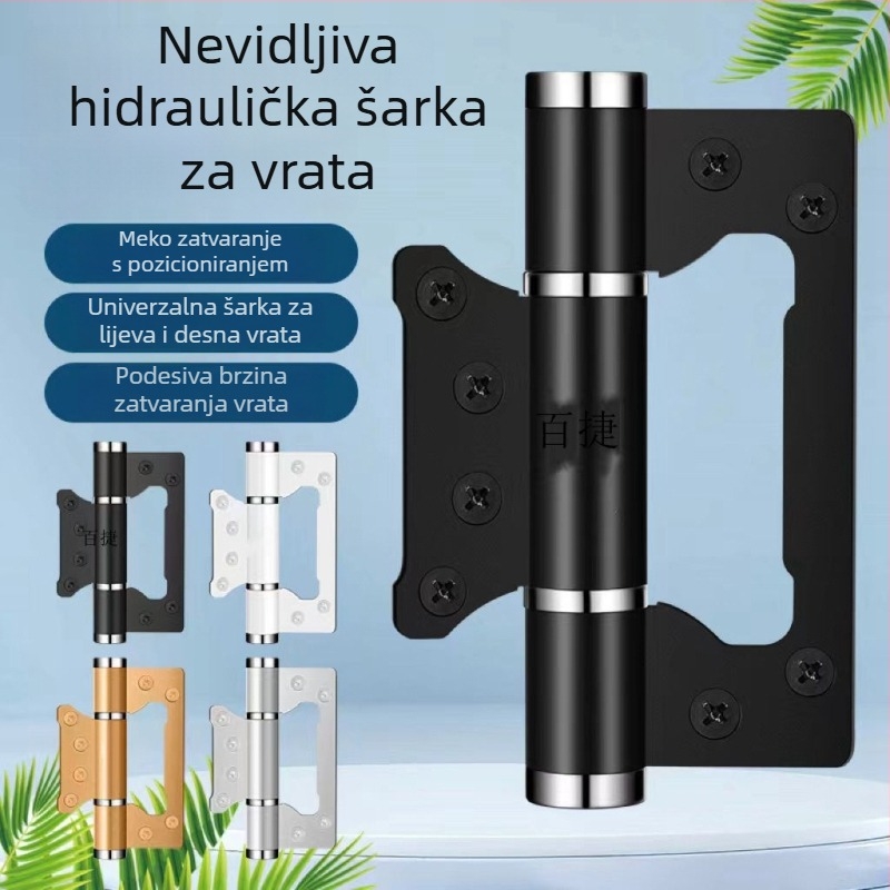 Skrivena šarka za vrata s hidrauličkim amortizerom, skrivenom oprugom, automatskim zatvaranjem uz zatvarač za vrata i pozicionirajućom šarkom