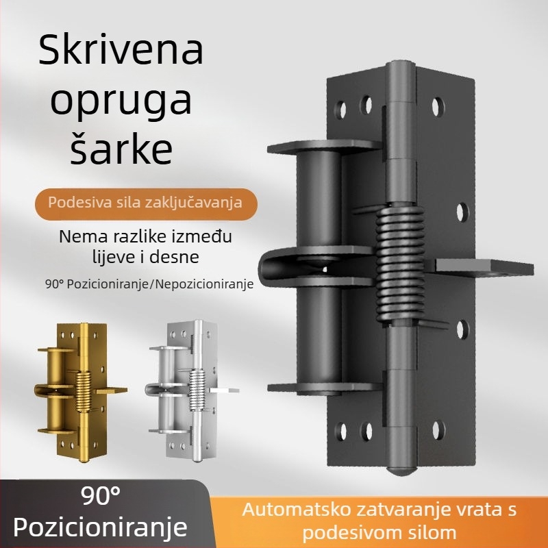 Nehrđajući čelični šarniri s oprugom, automatsko zatvaranje vrata i povratna opruga, 90° pozicioniranje za vrata, prozore i ormariće