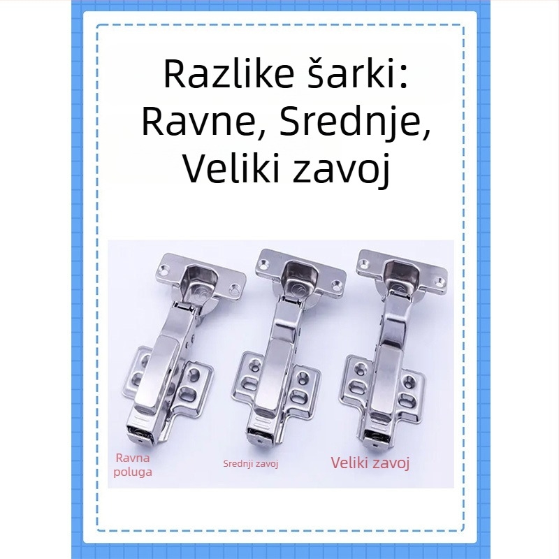 Panti od nehrđajućeg čelika za vrata ormara s hidraulickim tlomom, veliki zavoj i srednji zavoj, 1.0