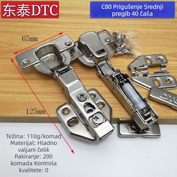 Dongtai DTCC80 visokokvalitetni šarka za ormare, za bočne ploče od 25 mm, promjer čašice 40 mm, polovično preklapanje