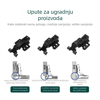 Šarke za staklena vrata ormarića s aluminijskim okvirom, hidraulično usporavanje, uski rub, tihi rad