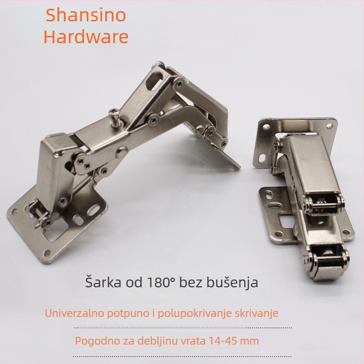 Šarka bez žljebova, površinska montaža, 180° buffer šarka za debe vrata, mostnog tipa ojačana