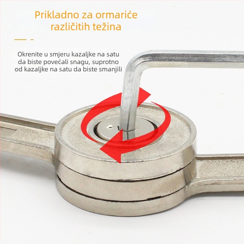 Težak amortizer za ormarske vrata koja se otvaraju prema gore, s podesivim zaustavljačem i potporom šipke