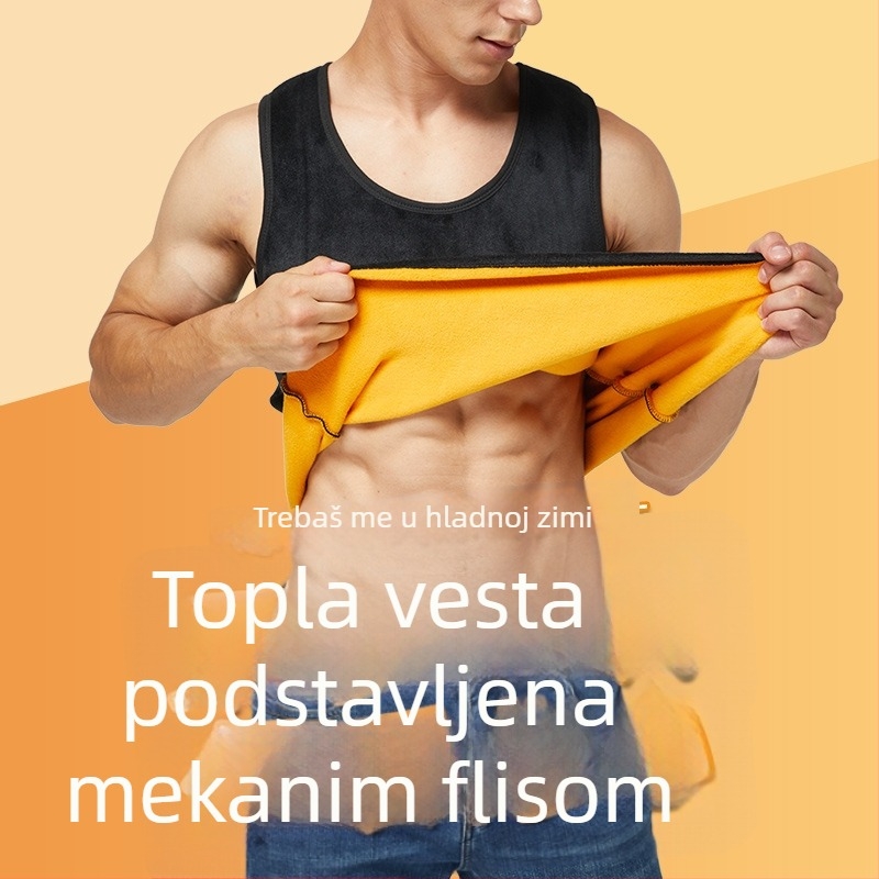 Muška termalna vesta od zlatog baršuna s fleksom, bez rukava, okrugli izrez, zimski osnovni sloj