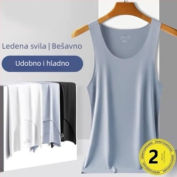 Muška bezšivna majica bez rukava od ice silk, okrugli izrez, uski kroj, sportski stil, visoka elastičnost, ljeto