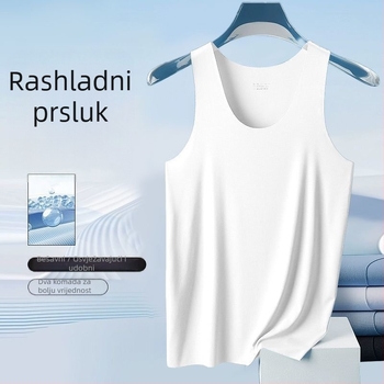 Muška bezšivna majica bez rukava od ice silk, okrugli izrez, uski kroj, sportski stil, visoka elastičnost, ljeto