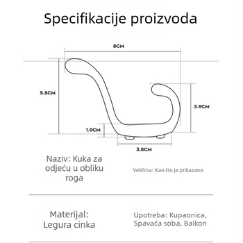 Kuka od cinkovog legura, metalna jednostruka kuka za vrata, kupaonica