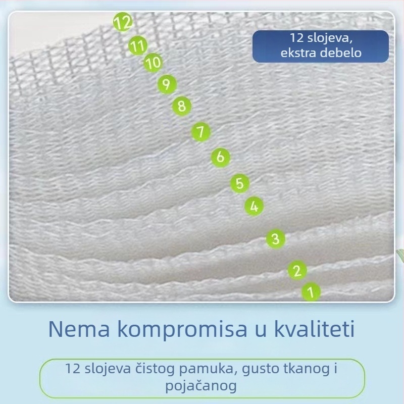 12-slojna krpa za suđe od pamuka, otporna na ulje, upija, bez dlačica, s tiskanim uzorkom