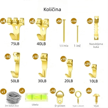 372-dijelni set teških kukica za vješanje slika i okvira na zid, s klinama i zubnim rubovima