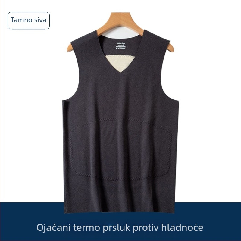 Muški bešavni termalni prsluk s dvostrukim panelima, brzo zagrijavanje, fleece podstava, debeo za hladnoću, osnovni sloj za jesen i zimu