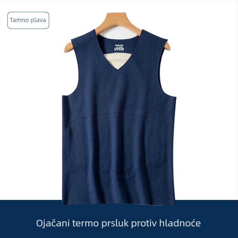 Muški bešavni termalni prsluk s dvostrukim panelima, brzo zagrijavanje, fleece podstava, debeo za hladnoću, osnovni sloj za jesen i zimu