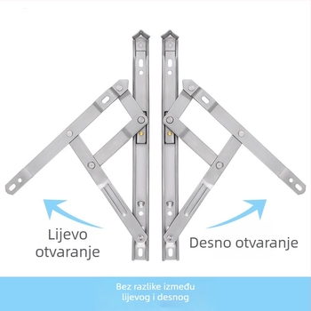 Nerđajući čelik – potpora za prozor s gornjim otvaranjem, za toplinski odijeljeni aluminijski prozor, sa šarkom i sigurnosnim limiterom pada