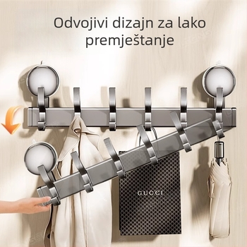 Kuka s usisnom čašom, bez bušenja, zidni držač za kupaonicu i kuhinju, tri reda kuka, aluminijska legura, nosivost do 10 kg