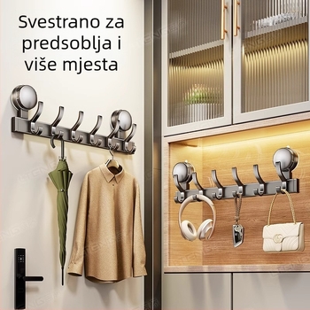 Kuka s usisnom čašom, bez bušenja, zidni držač za kupaonicu i kuhinju, tri reda kuka, aluminijska legura, nosivost do 10 kg