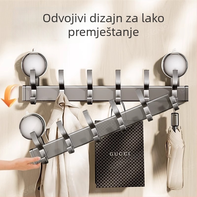 Kuka s usisnom čašom, bez bušenja, zidni držač za kupaonicu i kuhinju, tri reda kuka, aluminijska legura, nosivost do 10 kg