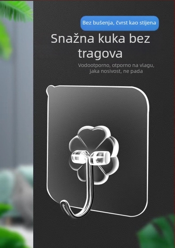 Prozirna samoljepljiva držač vješalice za odjeću, bez bušenja, nosivost 5–10 kg, bez tragova, za kuhinju i kupaonicu.