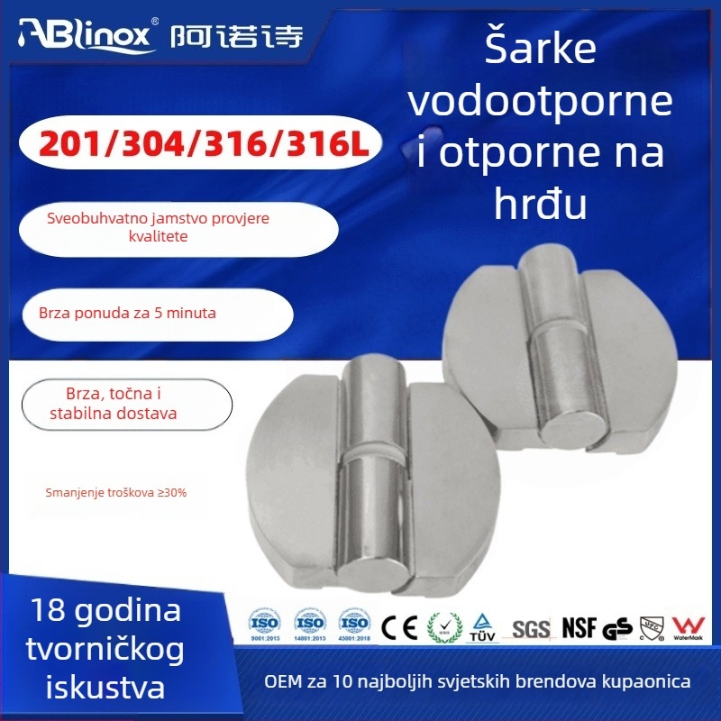 Šarke od nehrđajućeg čelika 304, industrijski ojačane, ravno otvaranje