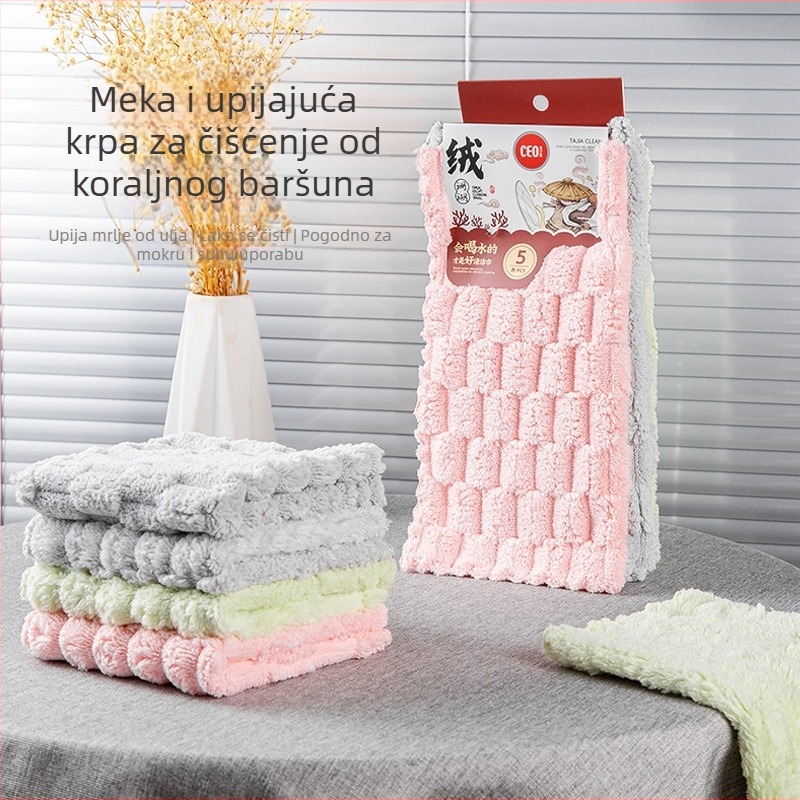 Koralni velur kuhinjska krpa, debeli upijajuća mikrovlakna krpa za pranje suđa i lonaca, ne lijepi se na ulje
