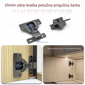 Nevidljiva šarka za vrata električnog ormarića, zidna montaža, uski bočni panel, ultra-kratko krilo, amortizator