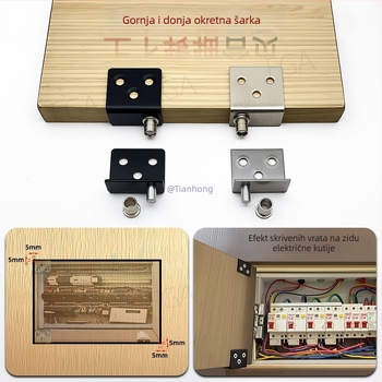 Nevidljiva šarka za vrata električnog ormarića, zidna montaža, uski bočni panel, ultra-kratko krilo, amortizator