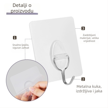 Zhenxin prozirna ljepljiva kuka, bez bušenja, snažan držač 3–5 kg, za vrata i kupaonicu, PVC, set 2 kom